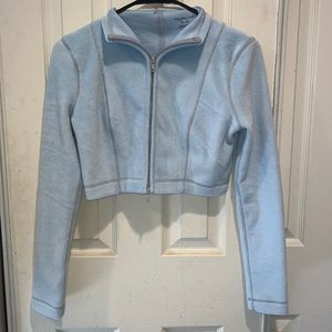 NWOT Light Blue Long Sleeved Cropped Zip Up Sweater